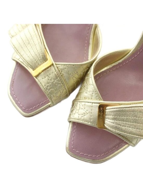 Louis Vuitton Mule Sandals Leather Open Toe High Heels Monogram Ribbon 36 main image 6